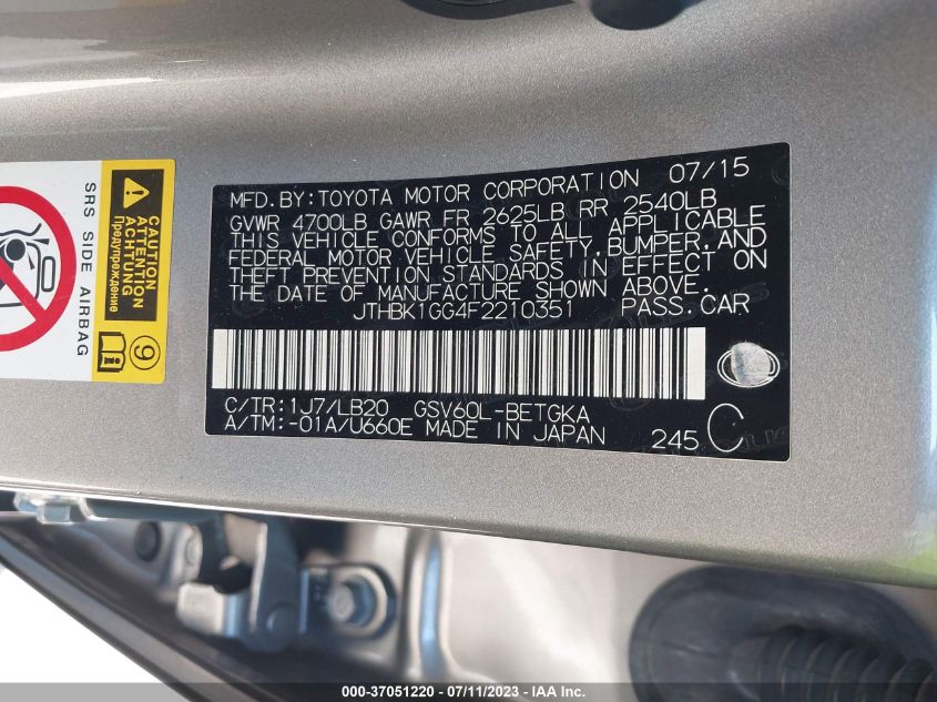 2015 LEXUS ES 350 - JTHBK1GG4F2210351