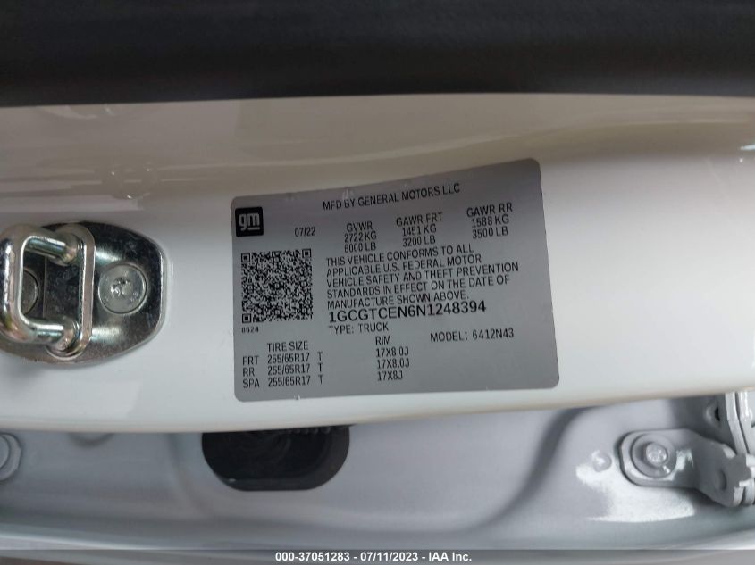2022 CHEVROLET COLORADO 4WD LT - 1GCGTCEN6N1248394