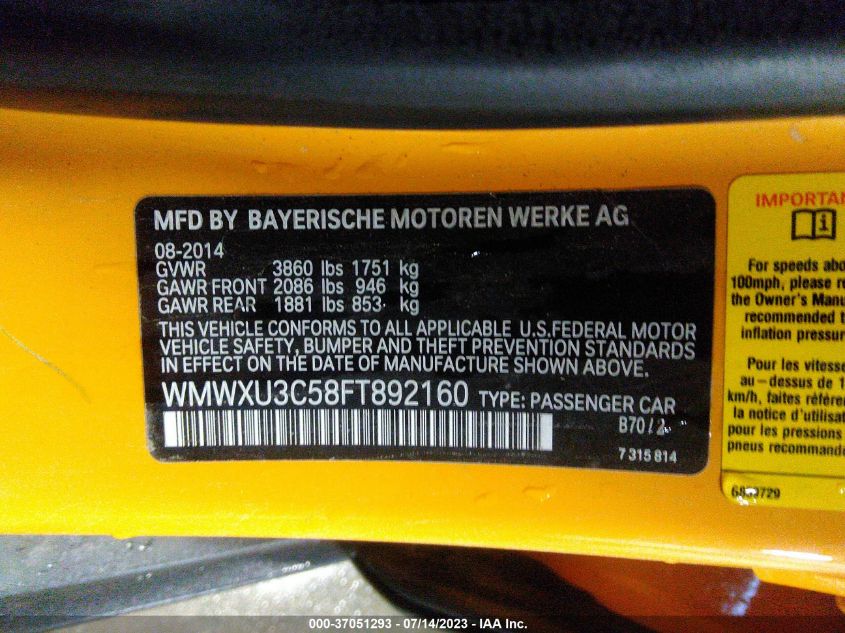 2015 MINI COOPER HARDTOP 4 DOOR S WMWXU3C58FT892160