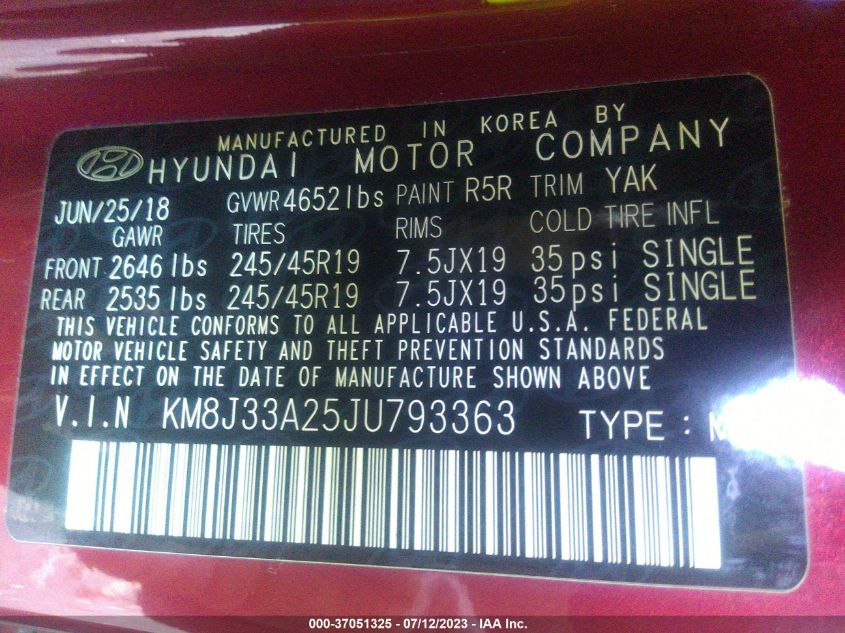 2018 HYUNDAI TUCSON LIMITED/SPORT AND ECO/SE - KM8J33A25JU793363