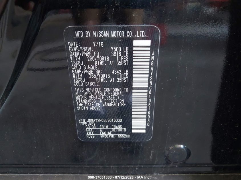 2020 NISSAN ARMADA SV - JN8AY2NC8L9616030