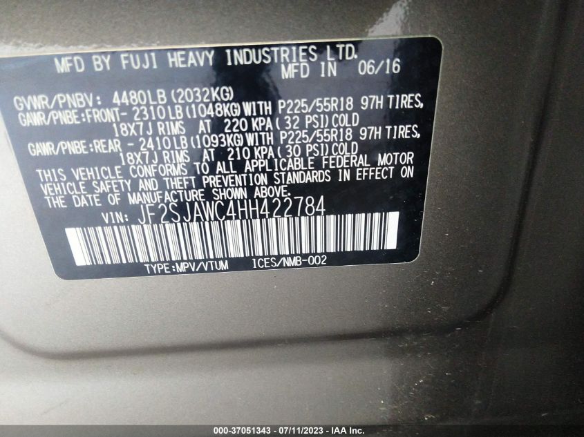 2017 SUBARU FORESTER TOURING - JF2SJAWC4HH422784