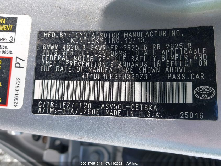 2014 TOYOTA CAMRY L/LE/XLE/SE/SE SPORT - 4T1BF1FK3EU329731