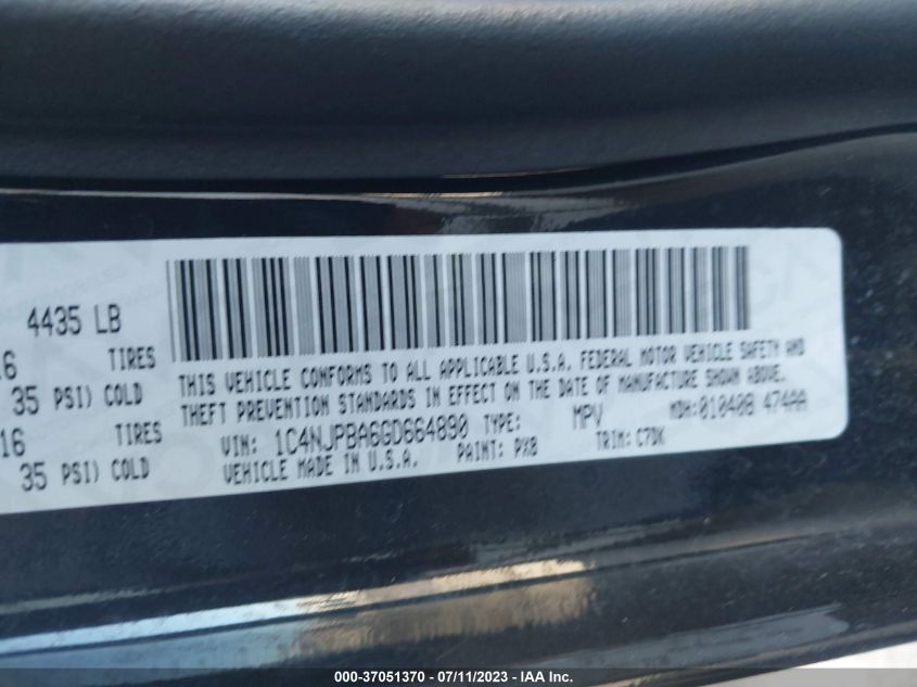 2016 JEEP PATRIOT SPORT - 1C4NJPBA6GD664890
