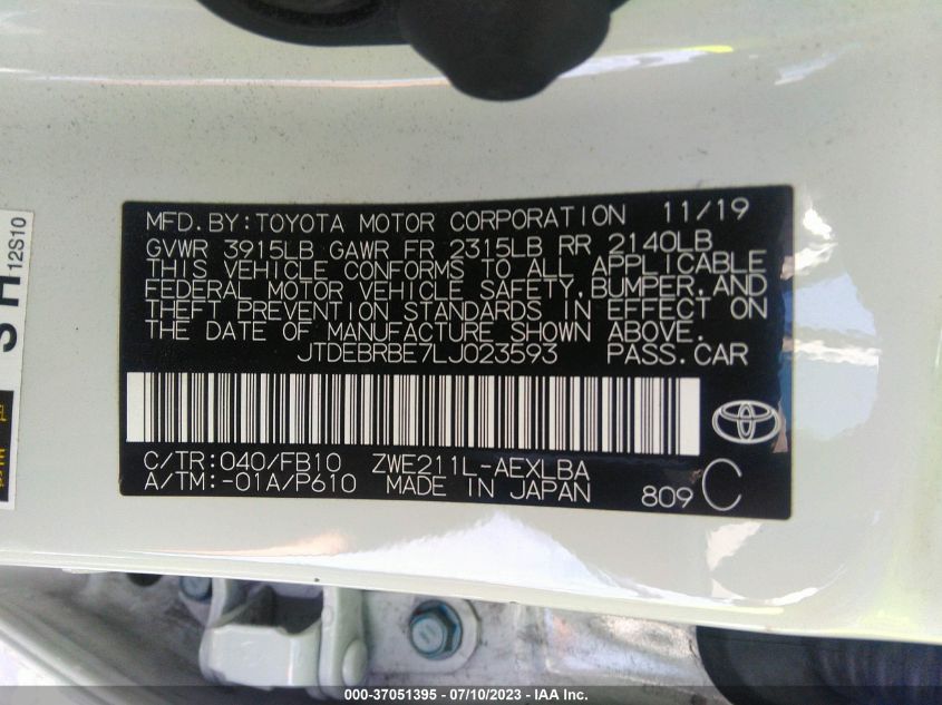 2020 TOYOTA COROLLA HYBRID LE - JTDEBRBE7LJ023593