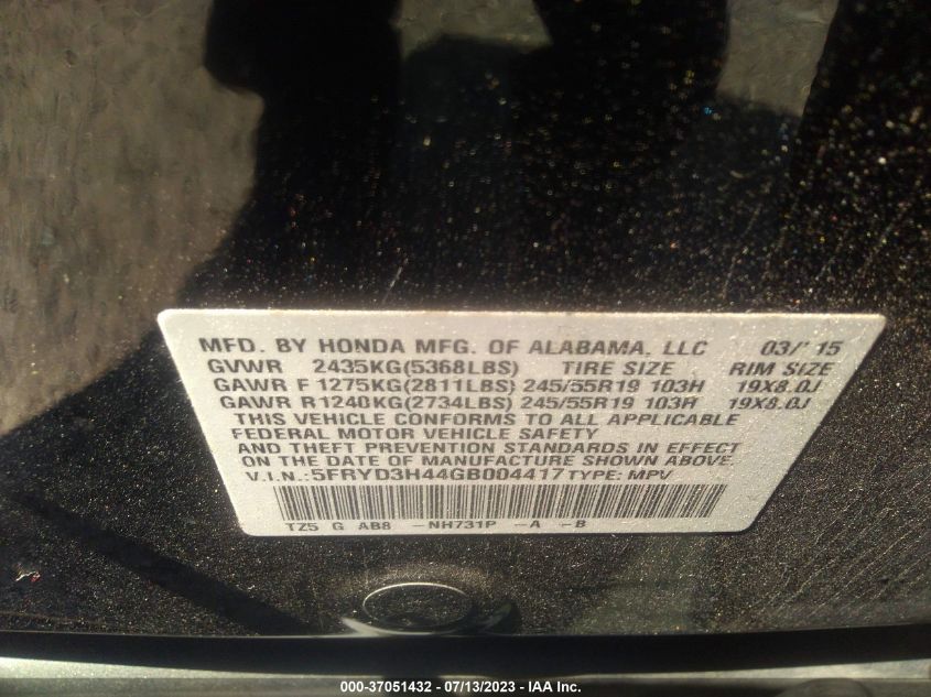 2016 ACURA MDX W/TECH/W/TECH - 5FRYD3H44GB004417