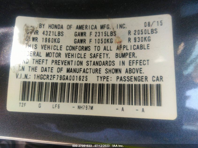 2016 HONDA ACCORD SEDAN EX - 1HGCR2F79GA001625