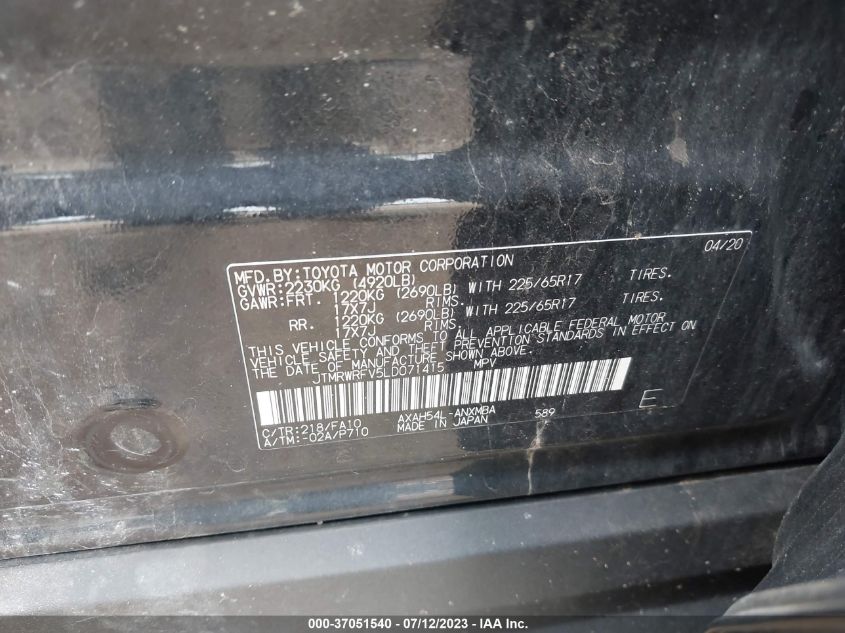 2020 TOYOTA RAV4 HYBRID XLE - JTMRWRFV5LD071415