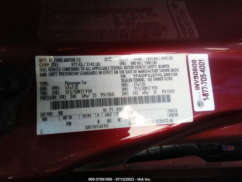 2017 FORD FOCUS TITANIUM - 1FADP3J27HL288128