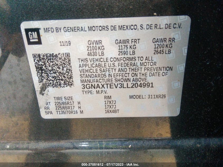 2020 CHEVROLET EQUINOX LT - 3GNAXTEV3LL204991