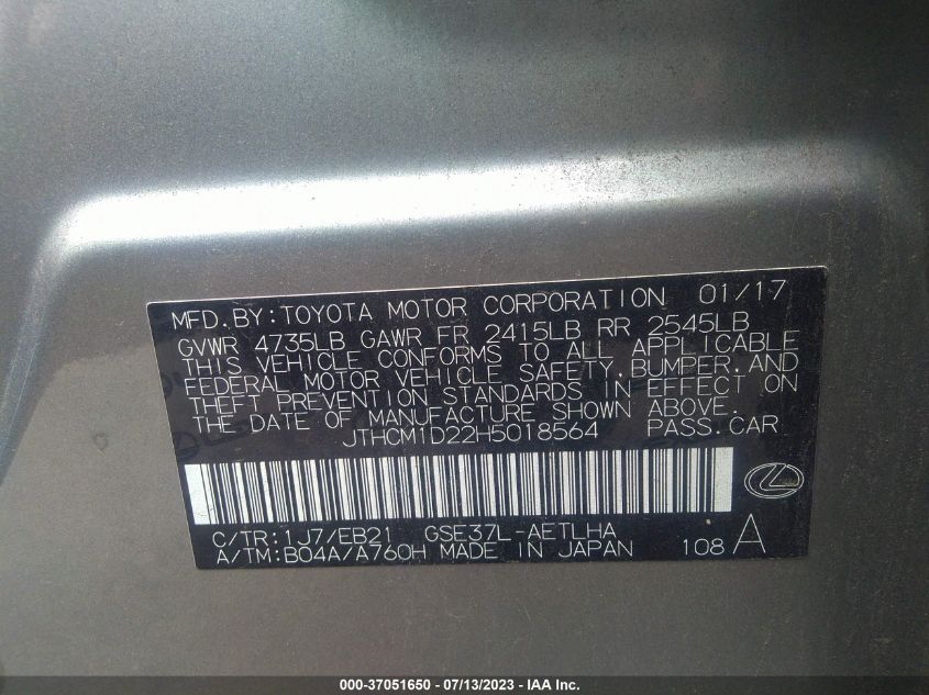 2017 LEXUS IS IS 300 - JTHCM1D22H5018564