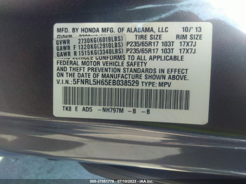 2014 HONDA ODYSSEY EX-L - 5FNRL5H65EB038529