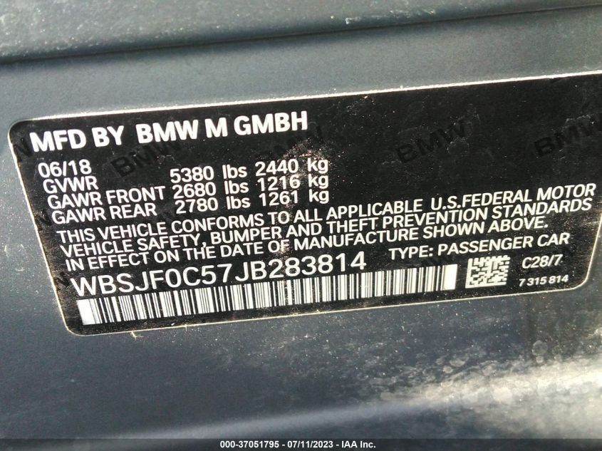 2018 BMW M5 - WBSJF0C57JB283814