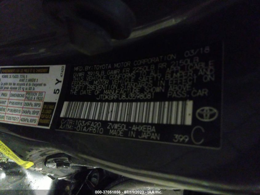 2018 TOYOTA PRIUS TWO/TWO ECO/THREE - JTDKBRFU8J3598081