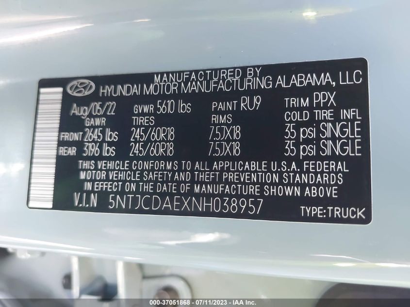 2022 HYUNDAI SANTA CRUZ SEL - 5NTJCDAEXNH038957