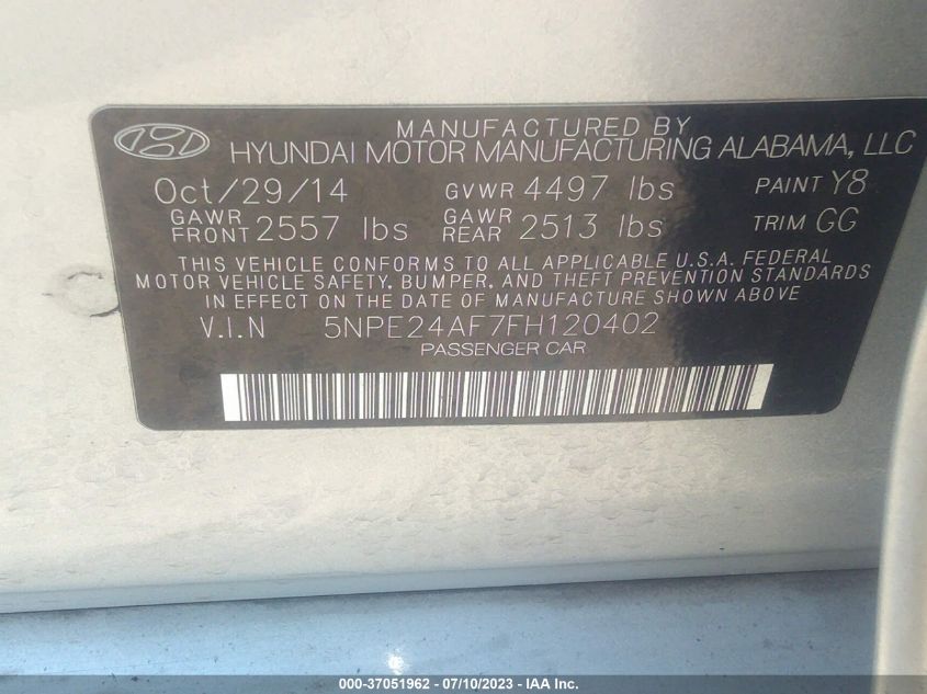 2015 HYUNDAI SONATA 2.4L SE - 5NPE24AF7FH120402