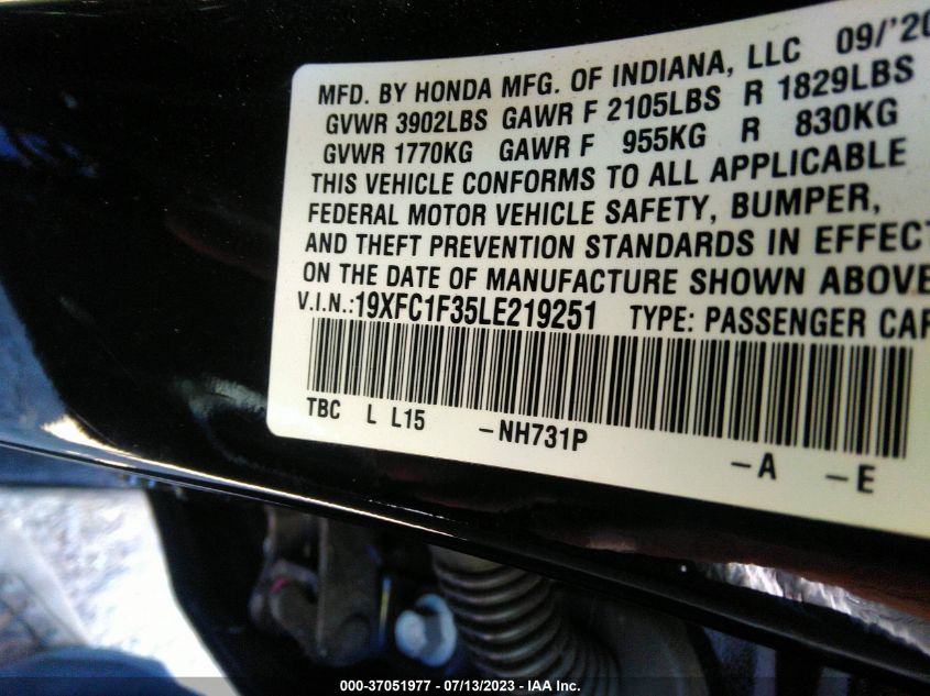 2020 HONDA CIVIC SEDAN EX - 19XFC1F35LE219251