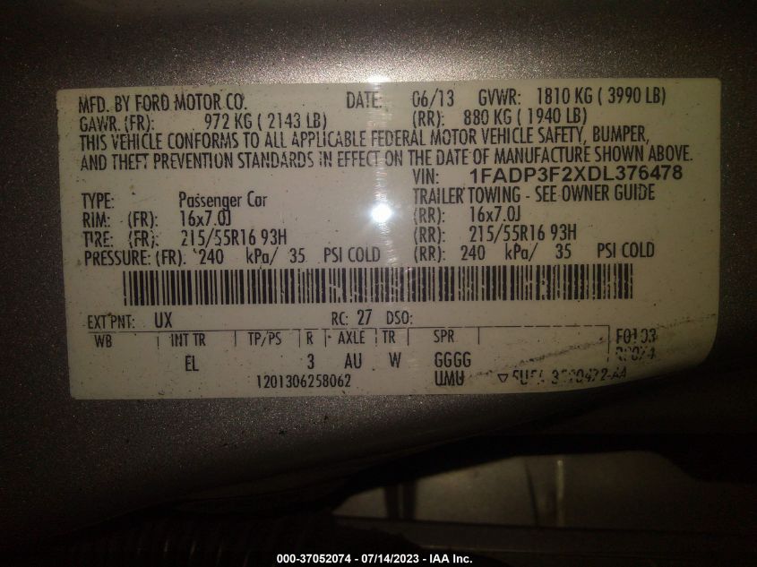 2013 FORD FOCUS SE - 1FADP3F2XDL376478