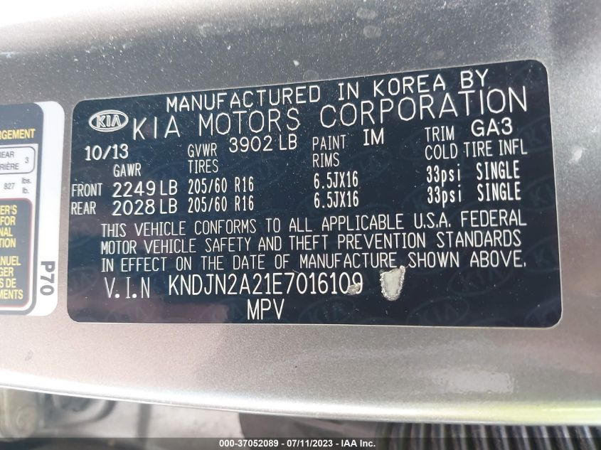 2014 KIA SOUL BASE - KNDJN2A21E7016109