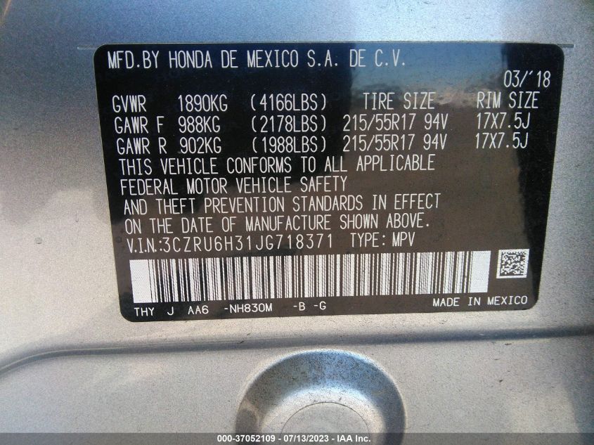2018 HONDA HR-V LX - 3CZRU6H31JG718371