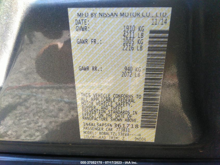 2015 NISSAN ALTIMA 2.5 SL - 1N4AL3AP5FN361718