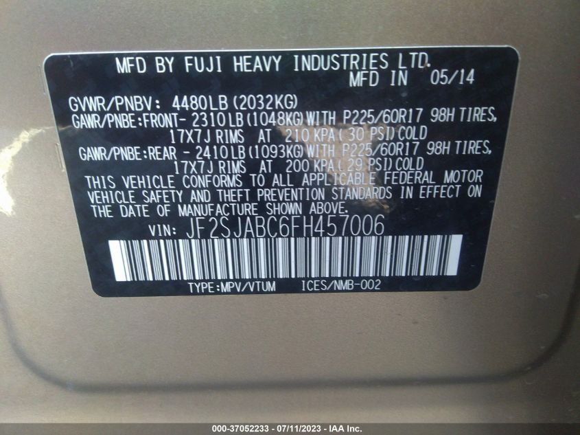 2015 SUBARU FORESTER 2.5I - JF2SJABC6FH457006