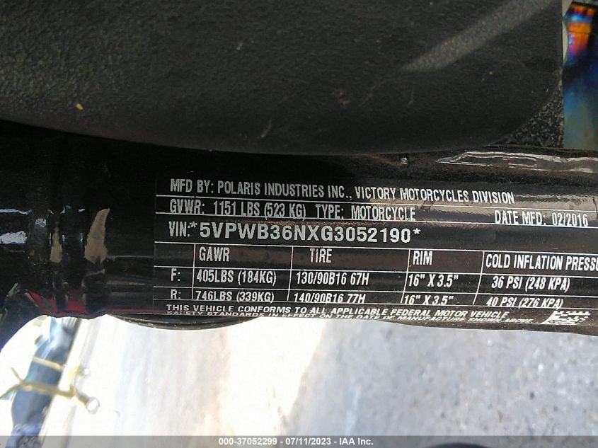 2016 VICTORY MOTORCYCLES HIGH-BALL 5VPWB36NXG3052190