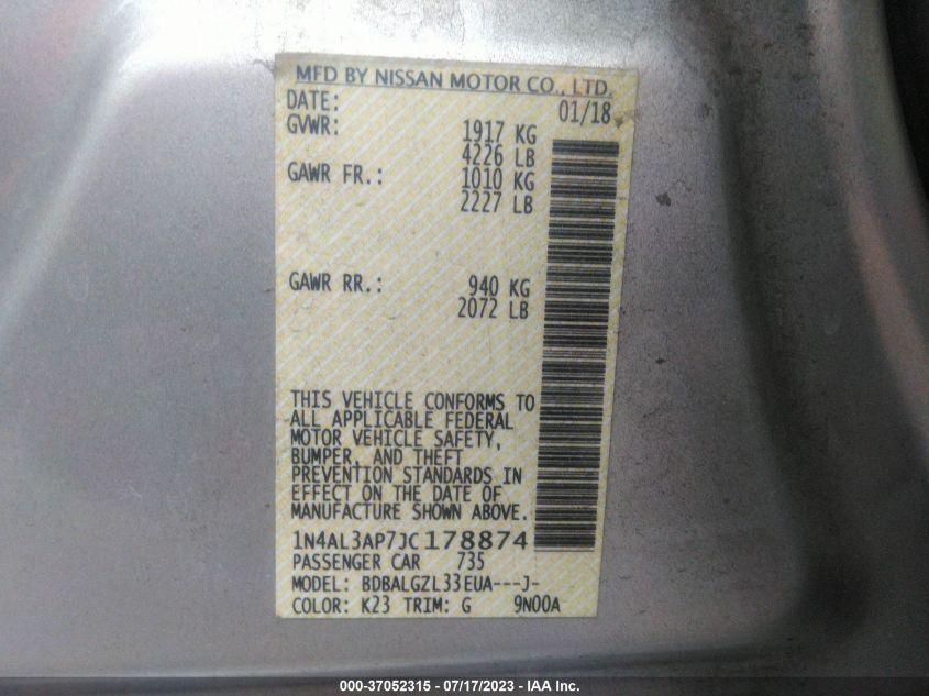2018 NISSAN ALTIMA 2.5 S - 1N4AL3AP7JC178874