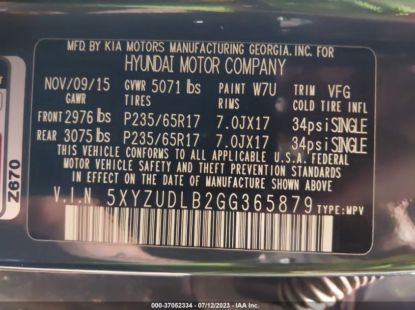 2016 HYUNDAI SANTA FE SPORT - 5XYZUDLB2GG365879