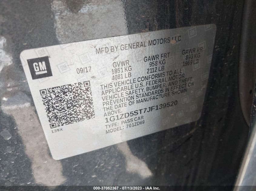 2018 CHEVROLET MALIBU LT - 1G1ZD5ST7JF139520