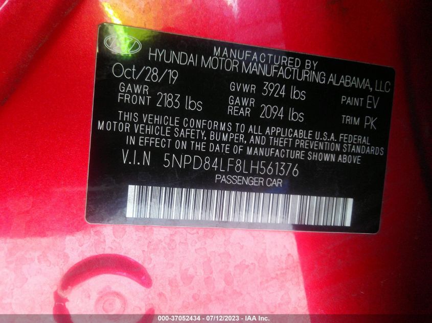 2020 HYUNDAI ELANTRA SEL/VALUE/LIMITED - 5NPD84LF8LH561376