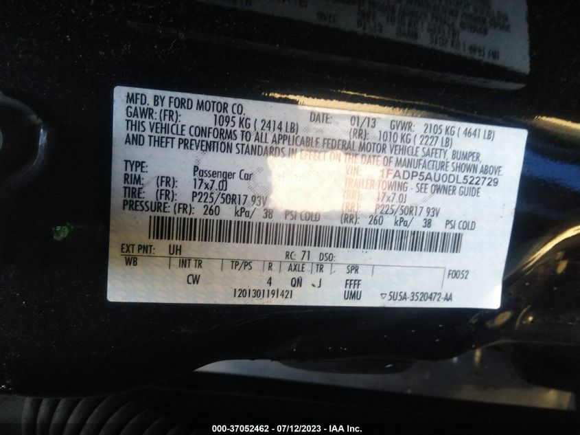 2013 FORD C-MAX HYBRID SE - 1FADP5AU0DL522729