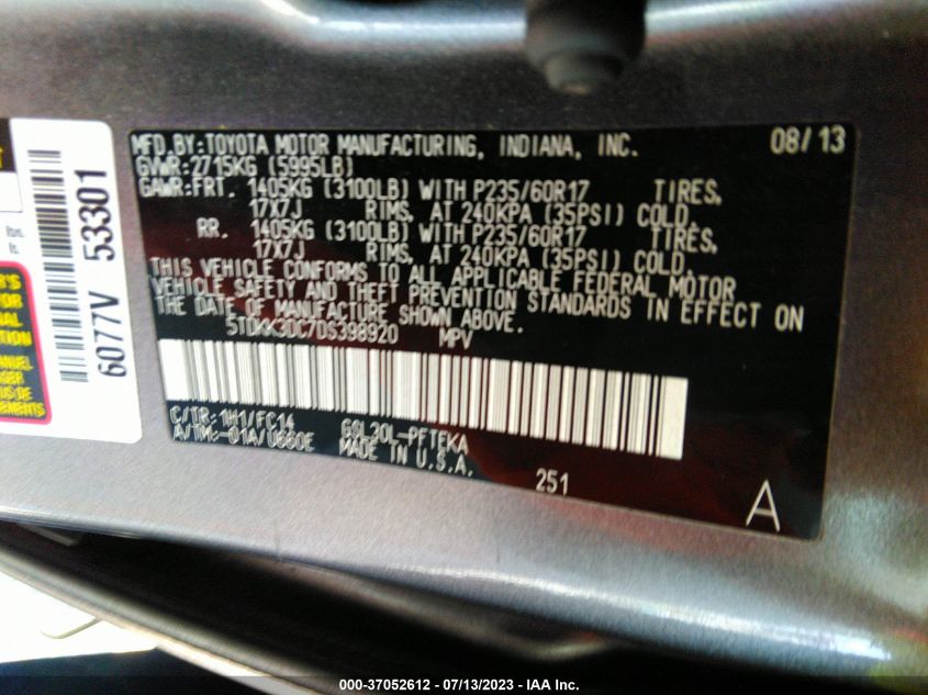 2013 TOYOTA SIENNA LE - 5TDKK3DC7DS398920