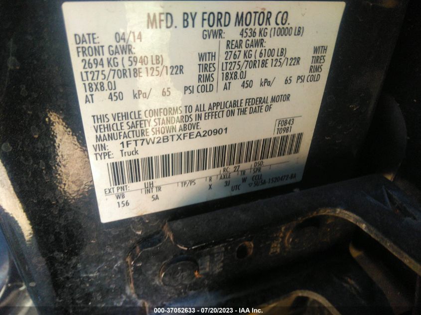 2015 FORD F-250 LARIAT - 1FT7W2BTXFEA20901