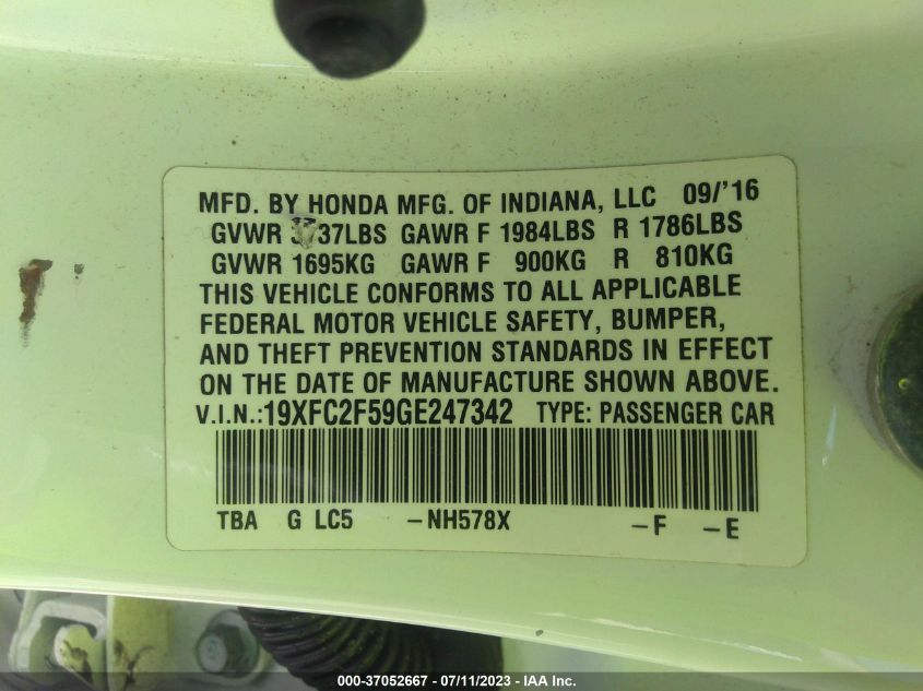 2016 HONDA CIVIC SEDAN LX - 19XFC2F59GE247342