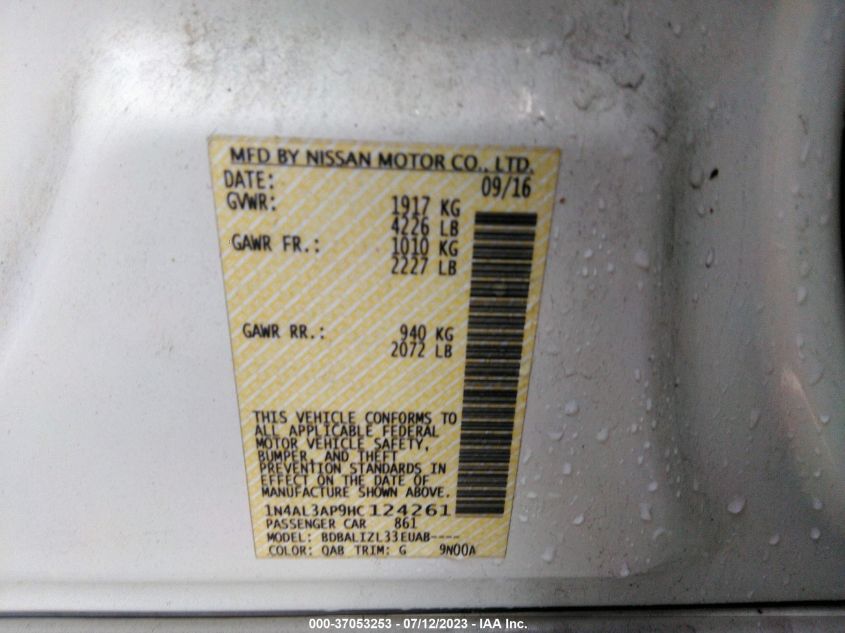 2017 NISSAN ALTIMA 2.5 - 1N4AL3AP9HC124261