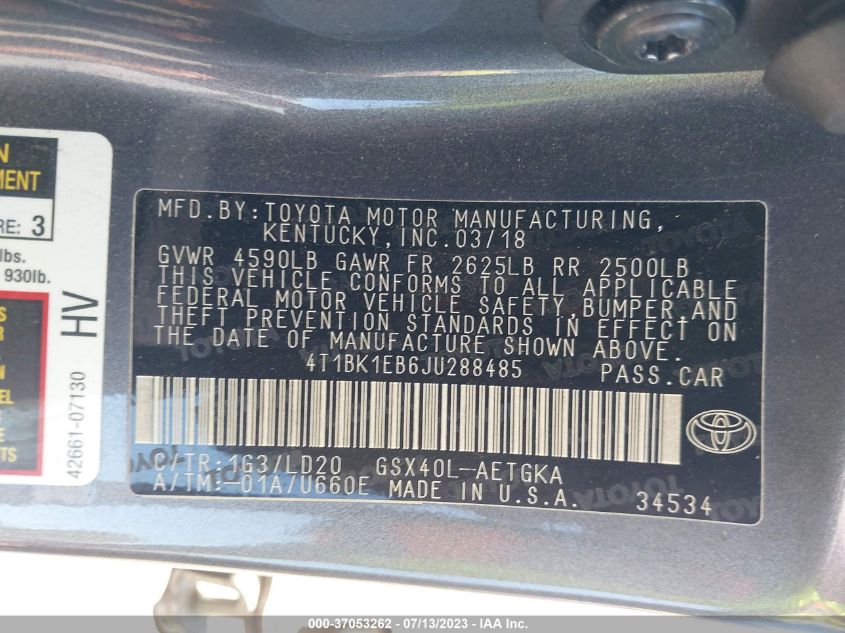 2018 TOYOTA AVALON XLE - 4T1BK1EB6JU288485