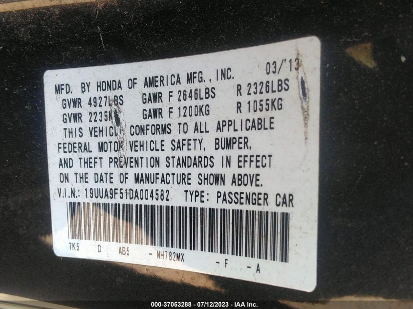 2013 ACURA TL TECH - 19UUA9F51DA004582