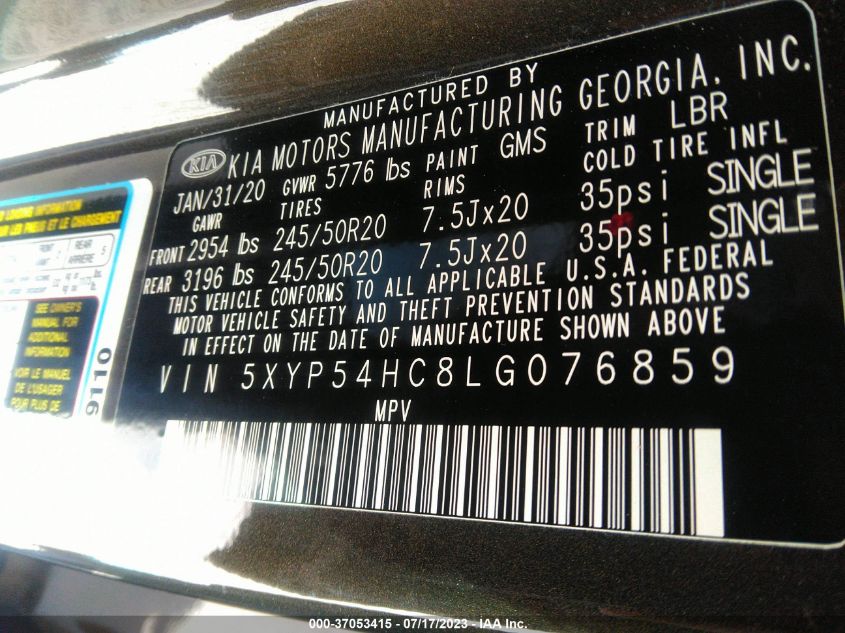 2020 KIA TELLURIDE SX - 5XYP54HC8LG076859