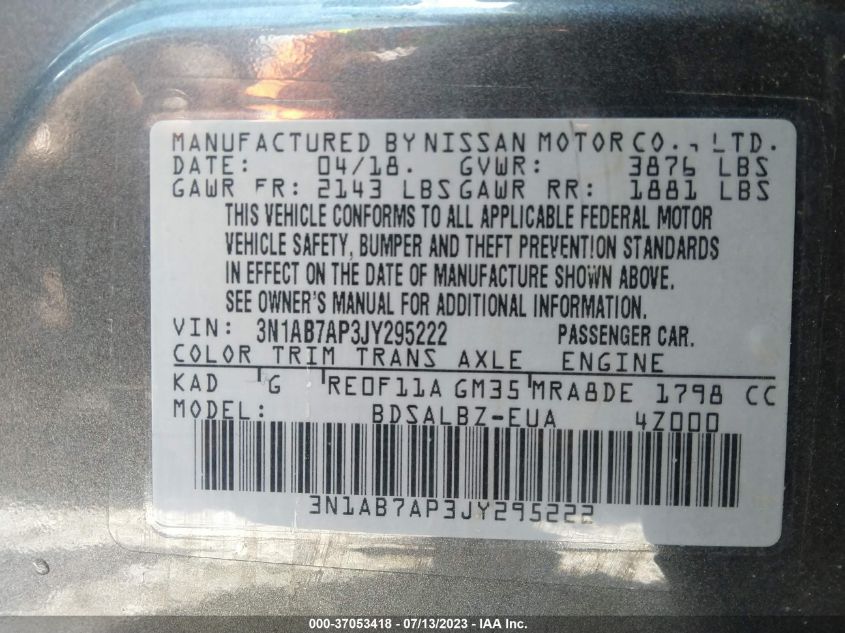 2018 NISSAN SENTRA S - 3N1AB7AP3JY295222