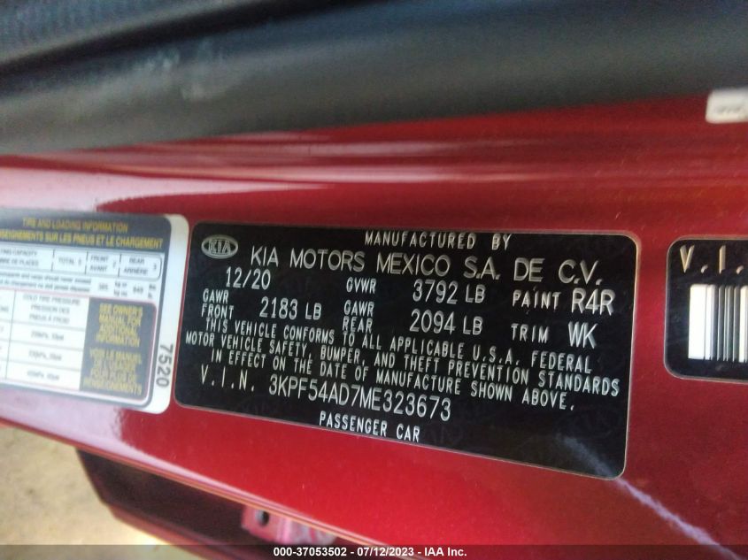 2021 KIA FORTE EX - 3KPF54AD7ME323673