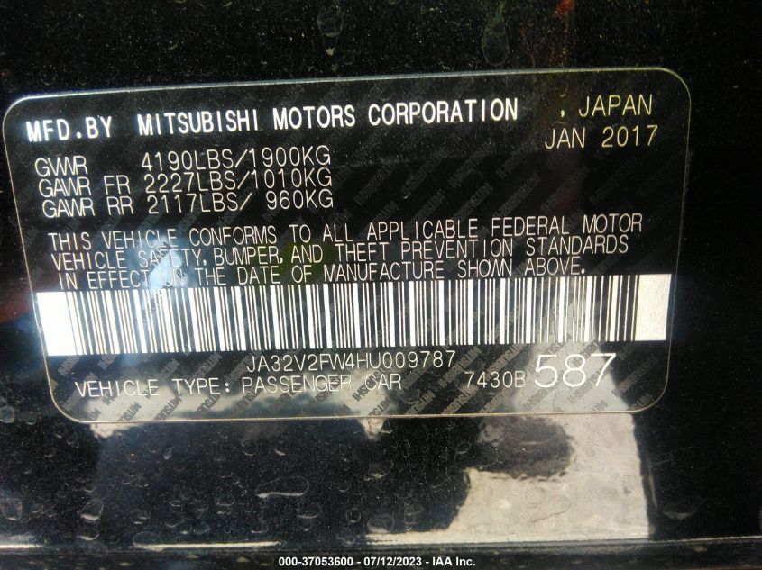 2017 MITSUBISHI LANCER ES/SE/SEL - JA32V2FW4HU009787