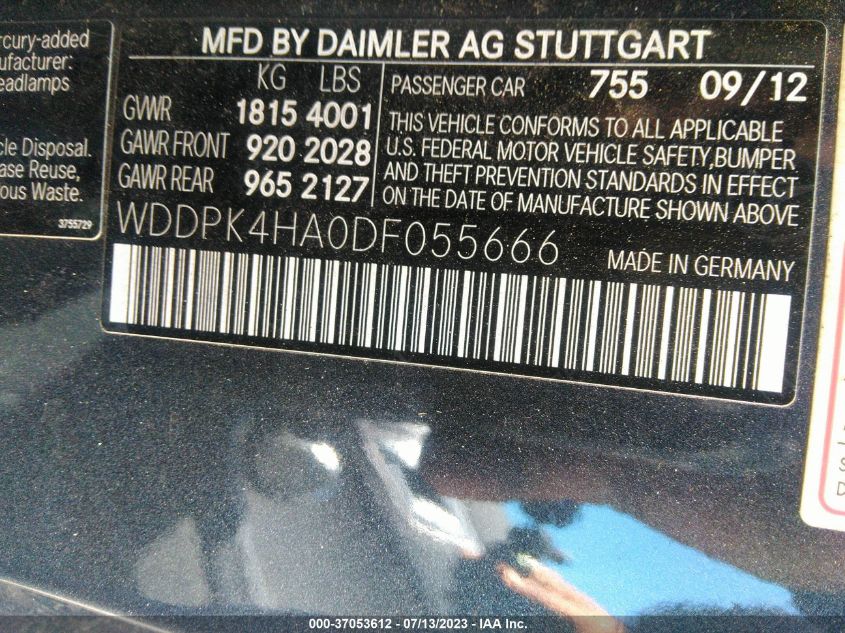 2013 MERCEDES-BENZ SLK-CLASS SLK 250 - WDDPK4HA0DF055666