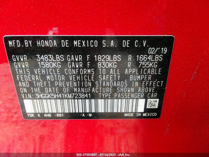 2019 HONDA FIT LX - 3HGGK5H41KM723841
