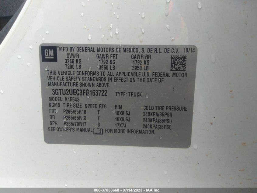 2015 GMC SIERRA 1500 SLE - 3GTU2UEC3FG163722