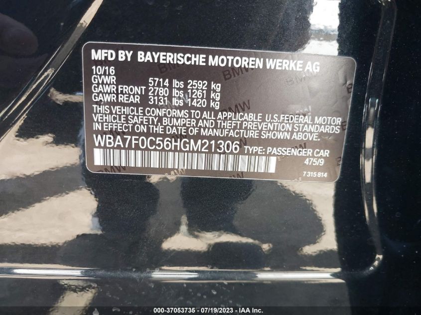 2017 BMW 7 SERIES 750I - WBA7F0C56HGM21306