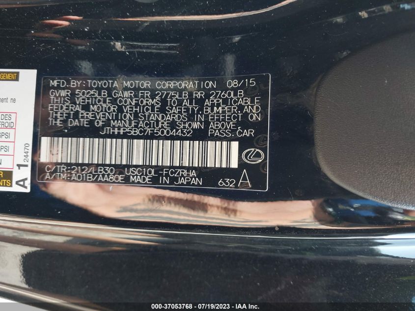 2015 LEXUS RC F JTHHP5BC7F5004432