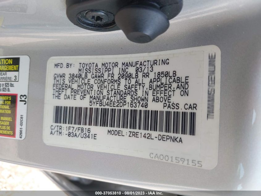 2013 TOYOTA COROLLA L/LE/S - 5YFBU4EE2DP163740