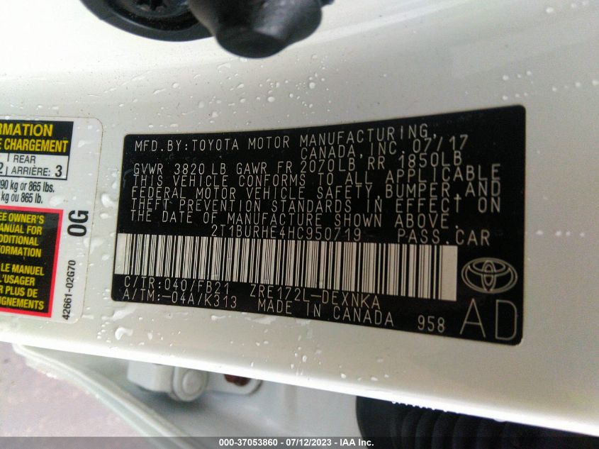 2017 TOYOTA COROLLA L/LE/XLE/SE - 2T1BURHE4HC950719