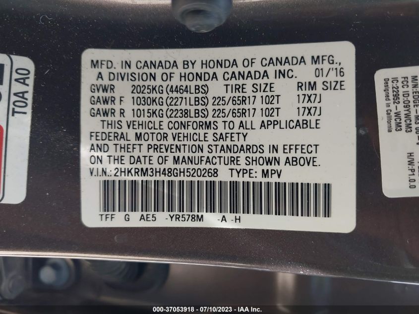 2016 HONDA CR-V SE - 2HKRM3H48GH520268